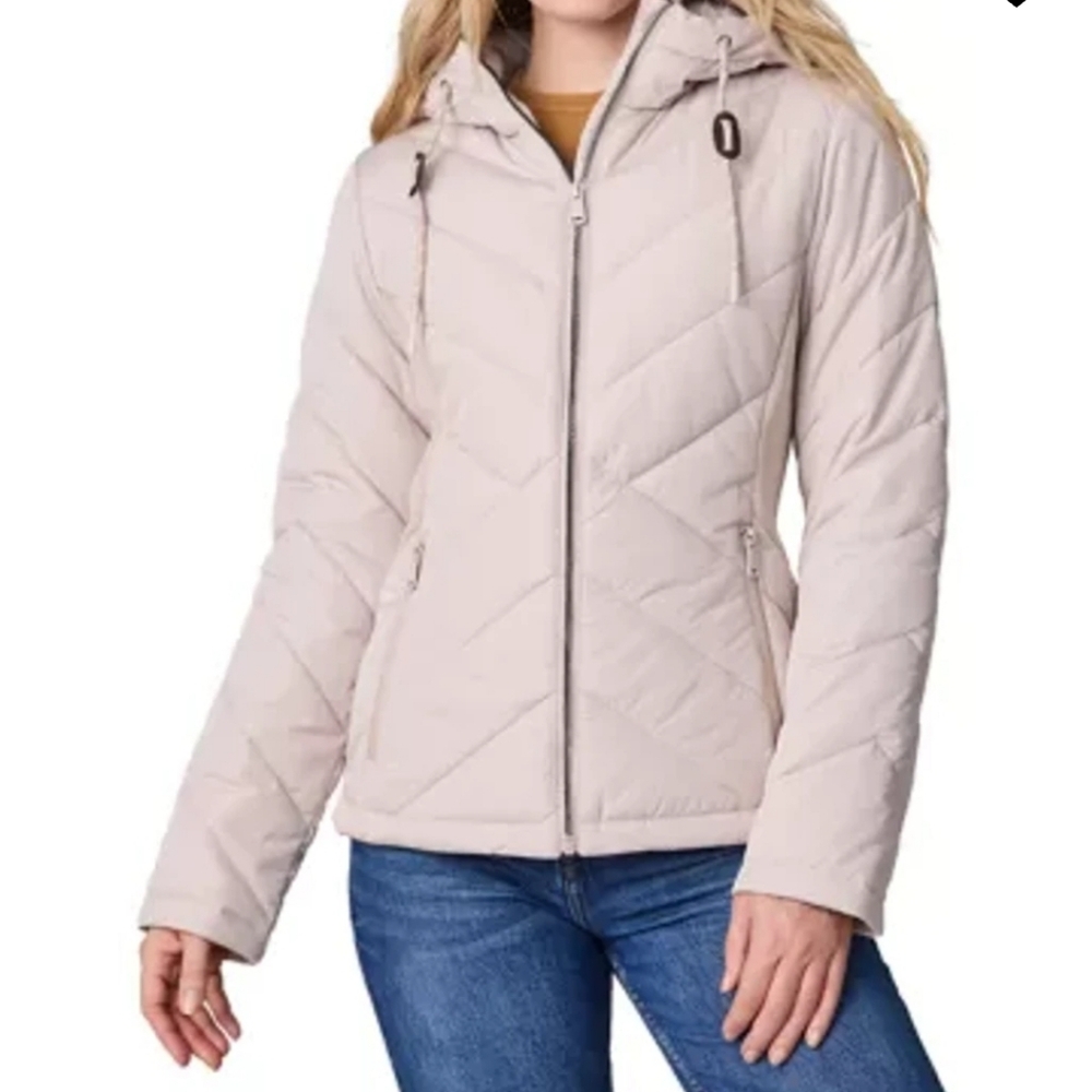 Free Country Womens Hybrid Hooded Jacket, Beige, Size Medium, NWOT
